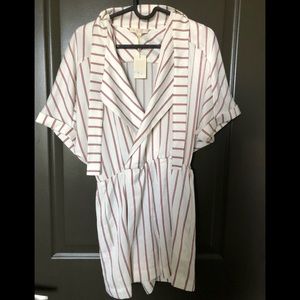 Maje Imaly Satin Playsuit Romper Striped Tie Neck